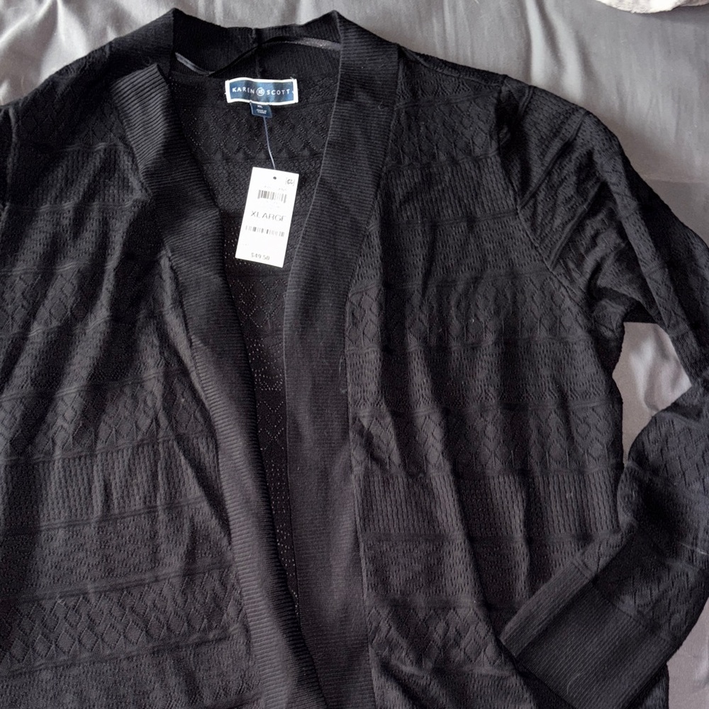 Karen Scott Black Textured Open Cardigan